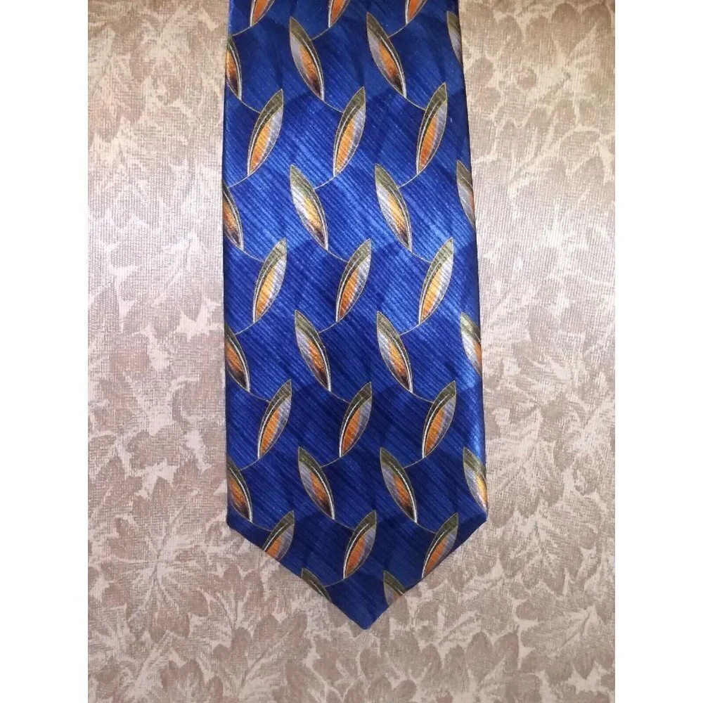 Mens Silk Tie Blue Geometric print Meeting Street Men's Necktie HANDMADE EUC